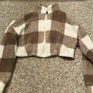 cute brown and white zip up cropped